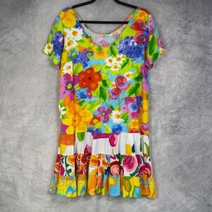 Jams World 50 Years Hoki Poki Floral Tiered Dress sz XL Hawaii Resortwear Beach